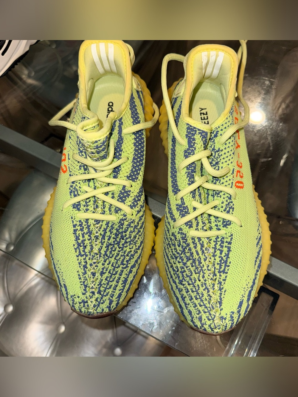 Yeezy Adidas Neon Yellow and Blue Accent Knit Sneakers